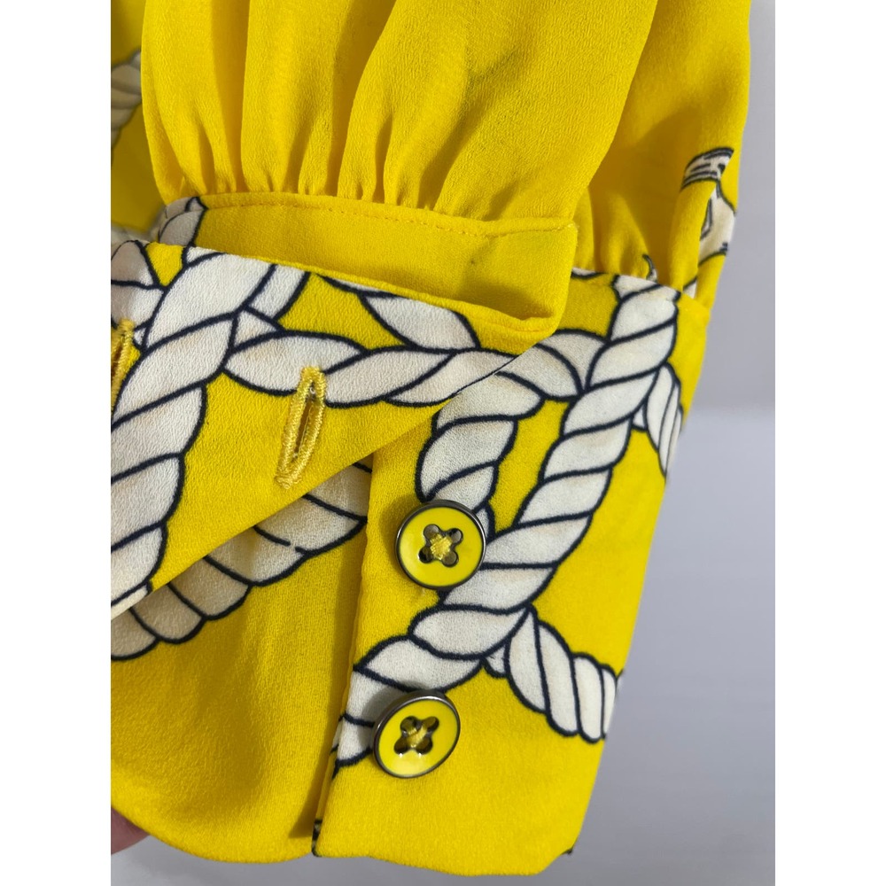 Cabi Yellow Nautical Blouse Size Small White Rope Long Sleeve Tie Neck V Neck - Picture 7 of 9
